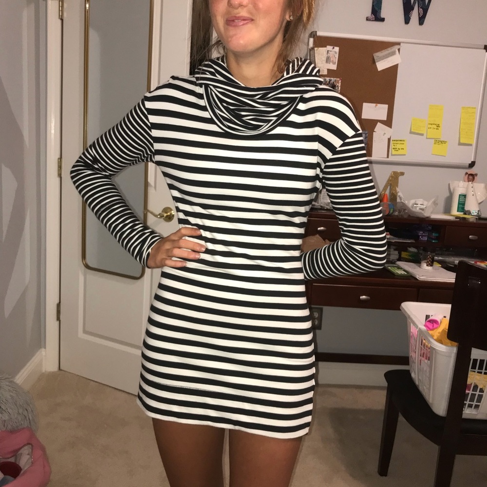 Cowl Neck Black and White Stripped Dress